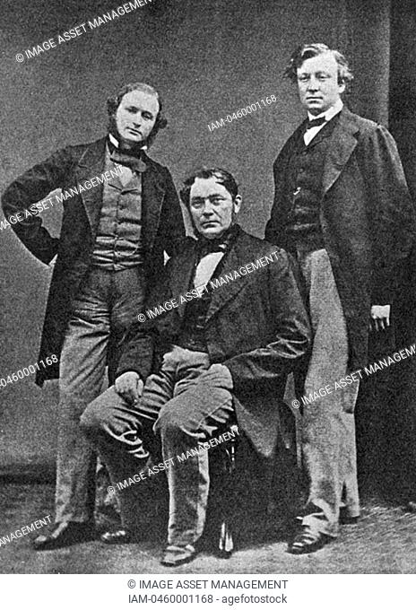 From left to right, chemists and physicists: Kirchhoff, von Bunsen and Roscoe c1860  1910  Gustave Robert Kirchhoff, German physicist 1824-1887