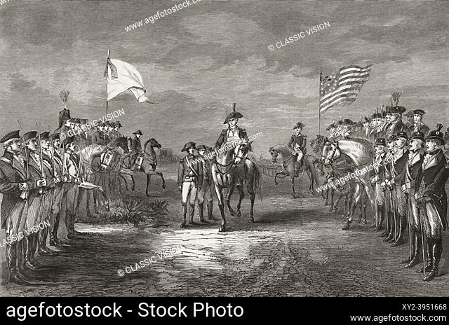 Surrender of Lord Cornwallis at York Town, Virginia, USA, October 19th, 1781. Lord Charles Cornwallis, 1st Marquis and 2nd Earl Cornwallis, 1738 - 1805