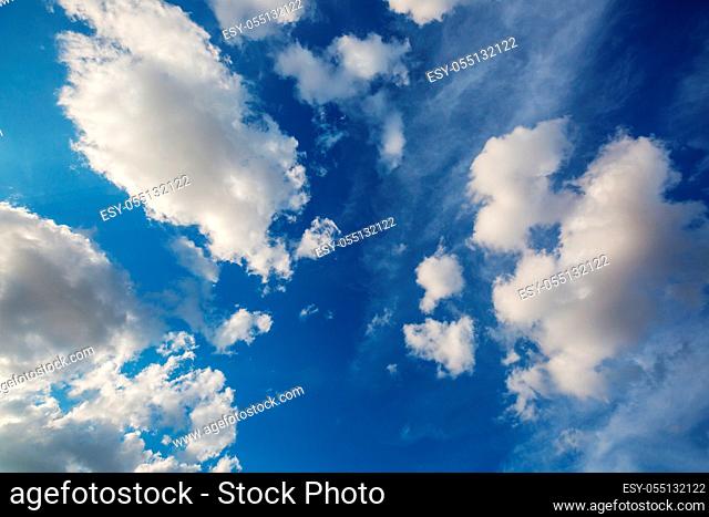 Sunny background, blue sky with white clouds, natural background