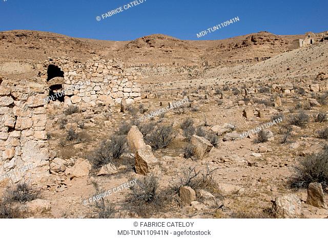 Tunisia - Douiret - Tombs of doctors or marabouts in the old cemetery of the village
