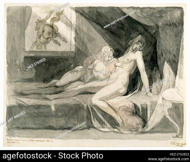 Alp leaves the bed chamber of two sleeping women, 1810. Creator: Füssli (Fuseli), Johann Heinrich (1741-1825)