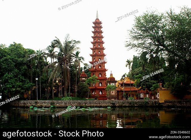 Pagoda Chua Tran Quoc on the lake Ho Tay in Hanoi, Vietnam