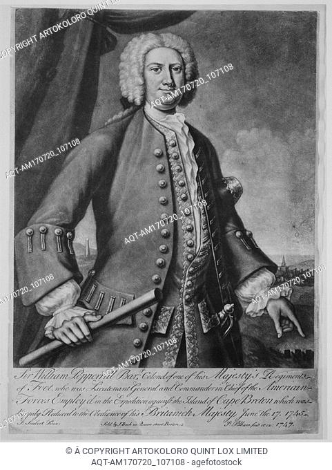 Sir William Pepperrell, 1747, Mezzotint, image: 11 3/16 x 9 3/4 in. (28.4 x 24.8 cm), Prints, Engraved and published by Peter Pelham (American (born England)