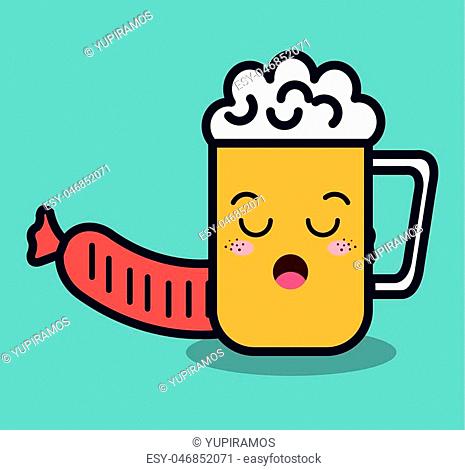 cartoon beer glass and sausage isolated icon design, vector illustration graphic
