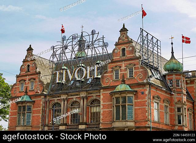 COPENHAGEN, DENMARK - JUNE 28, 2017: The main entrance gate into Tivoli amusement park in Copenhagen, Denmark