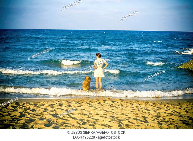 Woman and dog  Cabo de Gata, Almeria, Spain