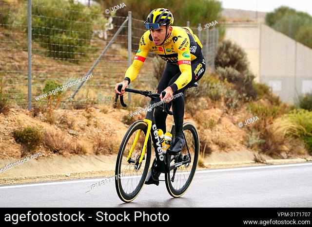 French Christophe Laporte of Jumbo-Visma pictured in action during the morning training session at the media day of Dutch cycling team Jumbo Visma in Mutxamel
