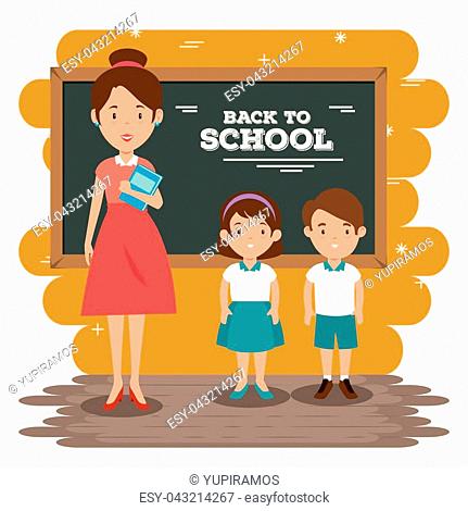 back to school teacher teaching to her students vector illustration graphic design