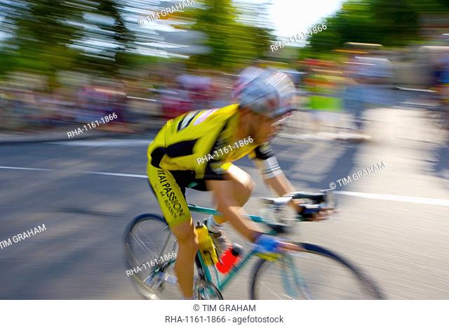 Cyclist takes part in Le Prix De La Ville De Lucmau in France