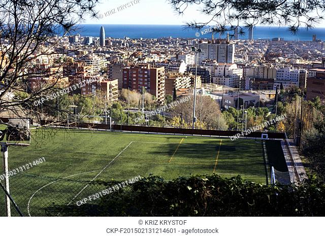 Barcelona, Gracia quarter, view from the peak of the hill Carmell on Mediterranean Sea in Barcelona, Catalonia, Spain on December 29, 2014