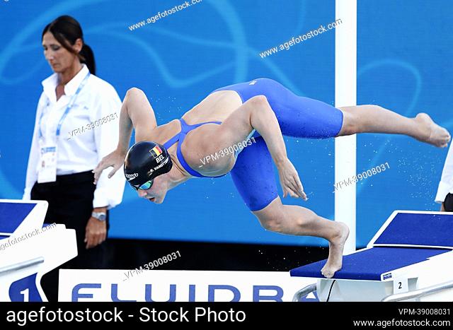 Belgian Roos Vanotterdijk pictured in action during the women's 100m butterfly at the swimming European championships in Rome, Italy, Sunday 14 August 2022