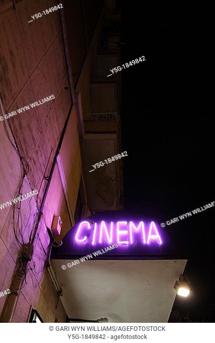 neon cinema sign in rome italy