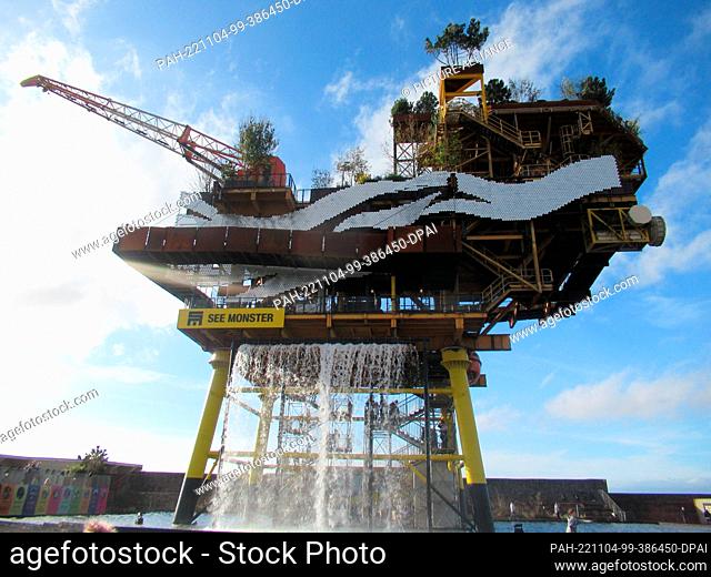 PRODUCTION - 28 October 2022, Great Britain, Weston-super-Mare: ""See Monster"" is over 35 meters high has a ten meter waterfall, sun trees and a cloud machine