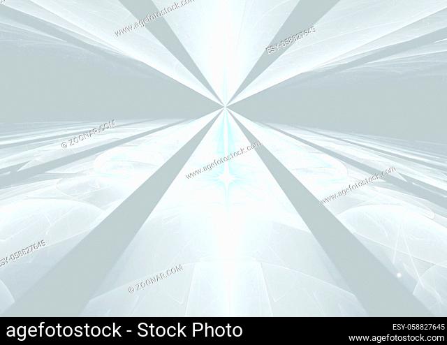 Abstract white tech background - computer-generated image. Fractal art: rays with perspective and light effects. Pale backdrop for technology design