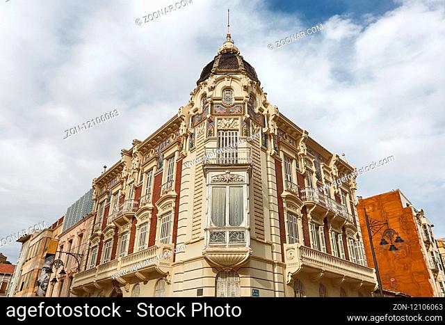 CARTAGENA, SPAIN - APRIL 11, 2017: Beautiful old facade of a house in Cartagena in Spain