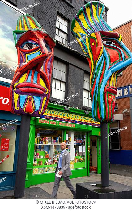 Street view with masks public art  Dublin  Ireland
