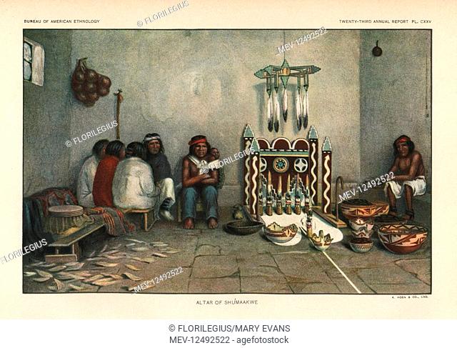 Altar of Shu'maakwe, Zuni nation. Chromolithograph by August Hoen from John Wesley Powell's 23rd Annual Report of the Bureau of American Ethnology, Washington