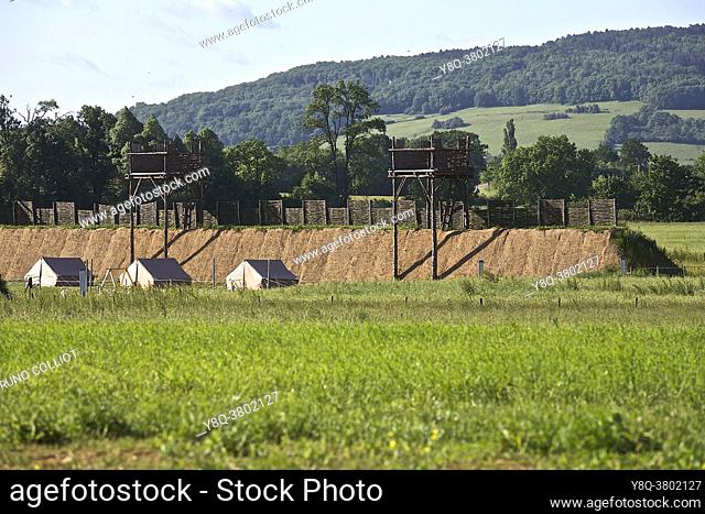 view on reconstruction of a Gallic rampart in Alésia, Burgundy, France