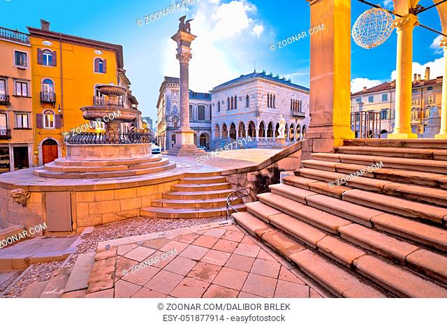 Ancient Italian square arches and architecture in town of Udine, Friuli Venezia Giulia region of Italy