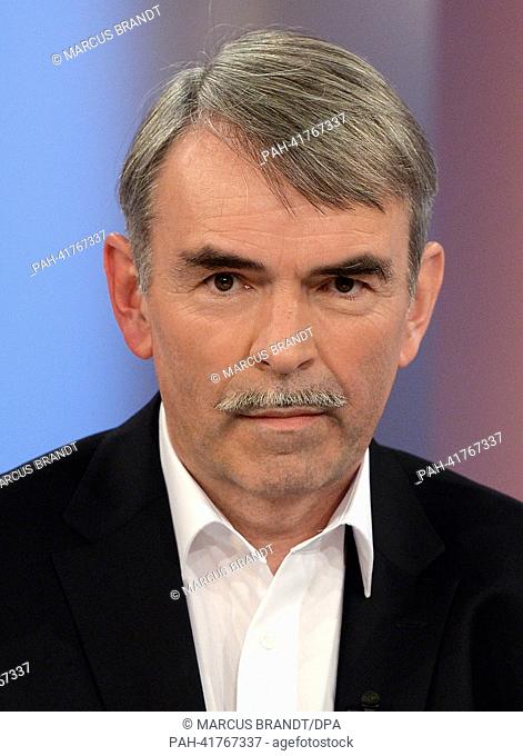 Gustl Mollath sits during the taping of the show ""Beckmann"" in the television studio in Hamburg, Germany, 15 August 2013