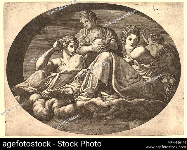 Ceres Seated on Clouds with Two Goddesses and Two Putti, from a series of eight compositions after Francesco Primaticcio's designs for the ceiling of the...