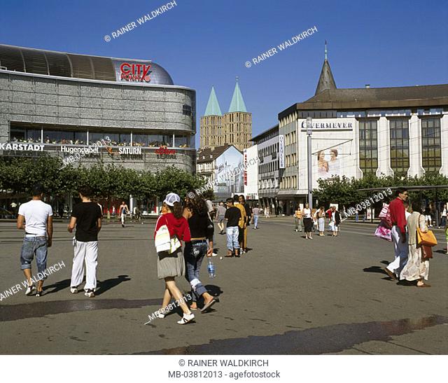 Germany, Hesse, Kassel, king place,  City-Point, department store, Martinskirche,  Passer-bys,  Europe, city, place, shopping center, architecture, buildings