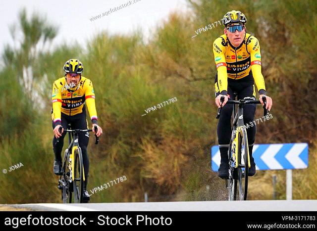Slovenian Primoz Roglic of Jumbo-Visma and Dutch Mike Teunissen of Jumbo-Visma pictured in action during the morning training session on the media day of Dutch...