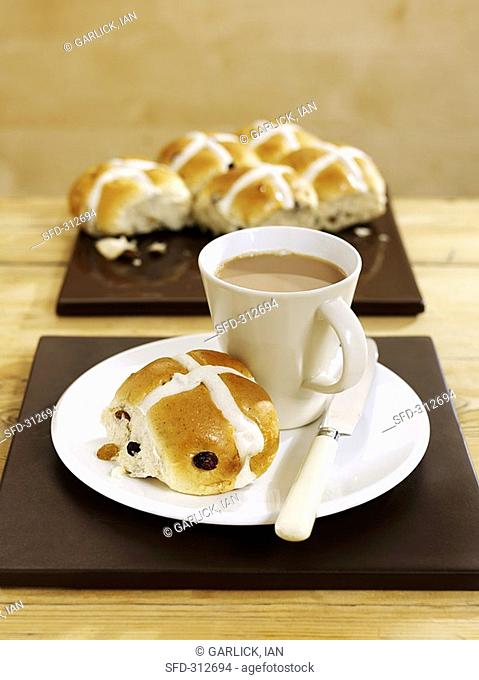 Hot cross buns and coffee