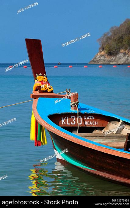 Longtail boat on Kata Beach, Phuket, Andam Sea, Indian Ocean, Thailand, Asia