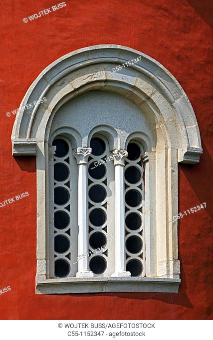 Serbia, Zica Monastery, early 12th century, first Serbian autonomous Archbishopric from 1218, Orthodox, christian, religious, exterior, outside, facade, colour
