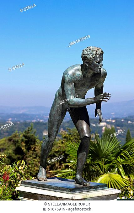 Statue in the garden of the Achillion Palace near Gastouri, eastern Corfu, Corfu Island, Ionian Islands, Greece, Southern Europe