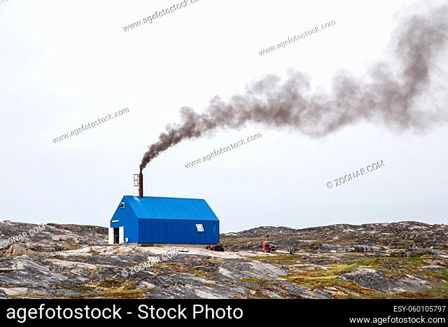 Rodebay, Greenland - July 09, 2018: The local waste incineration plant. Rodebay, also known as Oqaatsut is a fishing settlement north of Ilulissat