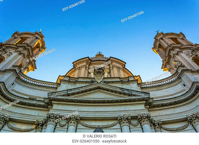 bottom view of the baroque facade of saint Agnese church in Rome