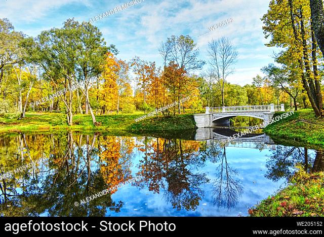 Emperor Park. Autumn landscape with bridge