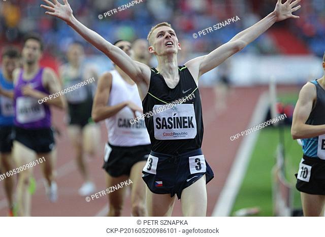 Czech Filip Sasinek wins 1500 m race at Czech Golden Spike meet, in Ostrava, Czech Republic, Friday, May 20, 2016. (CTK Photo/Petr Sznapka)