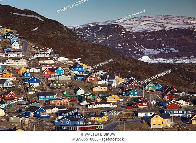 Greenland, Qaqortoq, elevated town view