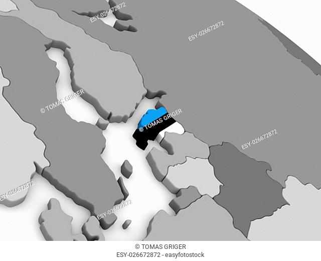 Map of Estonia with embedded national flag. 3D illustration