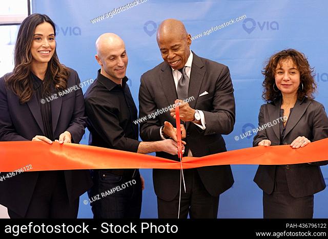 New York, USA, November 29, 2023 - New York City Mayor Eric Adams along with CEO Daniel Ramot delivers remarks and join a ribbon cutting at the New Global...