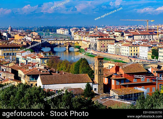 Panoramic view of the city of Florence from Michelangelo Square in Italy