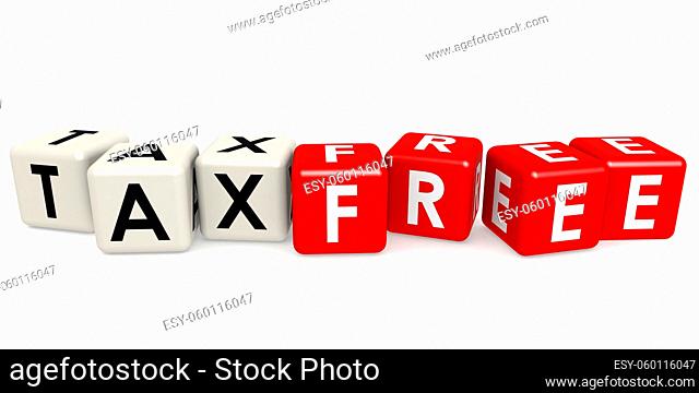 Red and white cube with tax free word. 3D rendering