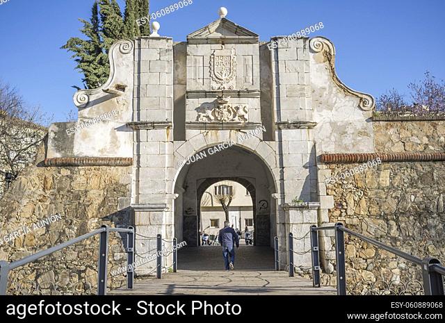 Pilar Gate or Puerta Pilar, Badajoz, Extremadura, Spain. Entrances to the bastioned fortification built in 17th century