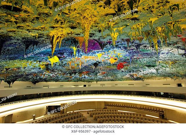 In the Human Rights and Alliance of Civilization Chamber, ceiling sculpture designed by Miquel Barceló, United Nations, Palais des Nations, Geneva, Switzerland