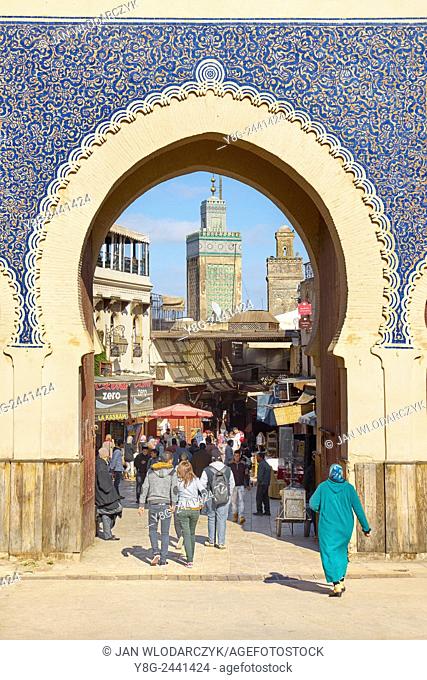 Fez, Bab Bou Jeloud. One of the most magnificent gates leading to the Medina. Morocco