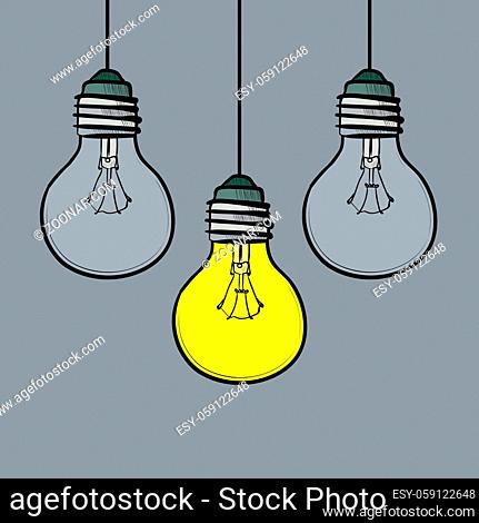 Illustration of doodle style light bulbs on gray background