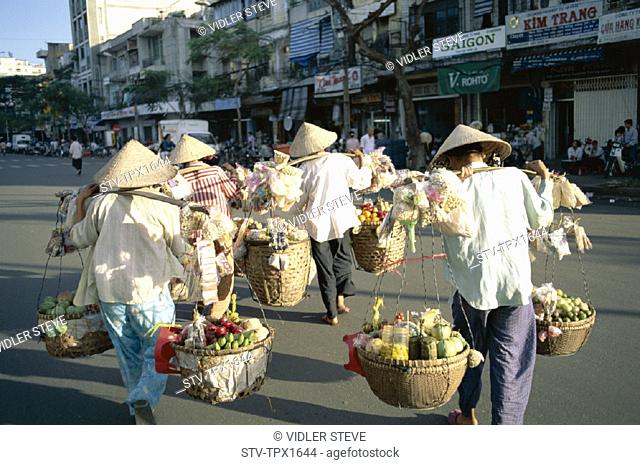 Asia, Carrying, Female, Ho chi minh city, Holiday, Landmark, Market, Produce, Saigon, Tourism, Travel, Vacation, Vendors, Vietna