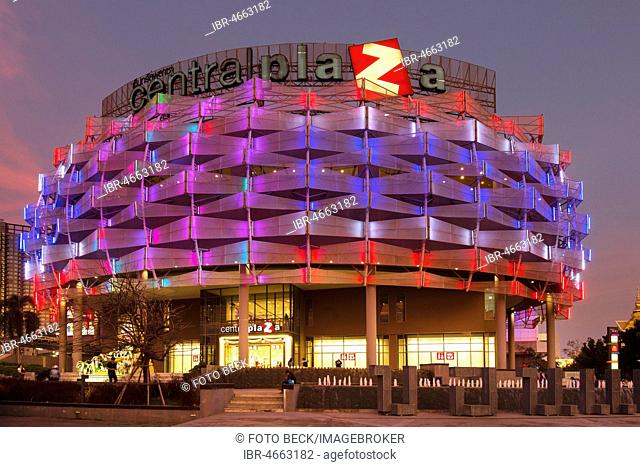 Centralplaza, Illuminated facade of the Central Plaza Shopping Centre at dusk, Khon Kaen, Isan, Thailand