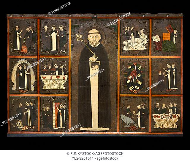 Gothic painted Panel of the life of Saint Dominic, anonymous artist from Aragon. Tempera and varnished metal plate on wood