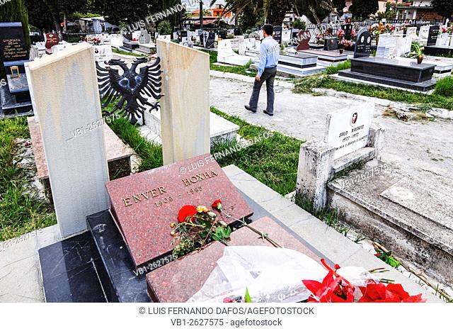 Tomb of Enver Hoxha ( 1941 1985 ) former communist dictator of Albania at Sharra Cemetery where his body was moved without grandeur in 1992