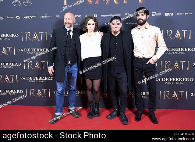 Josu Eguskiza, Edurne Azkarate, Paul Urkijo, Eneko Sagardoy attends 'Irati' Premiere at Palacio de la Prensa Cinema on February 22, 2023 in Madrid, Spain