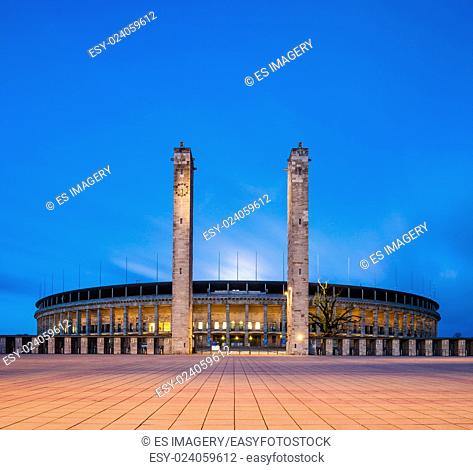 Berlin's Olympiastadion seen at twilight